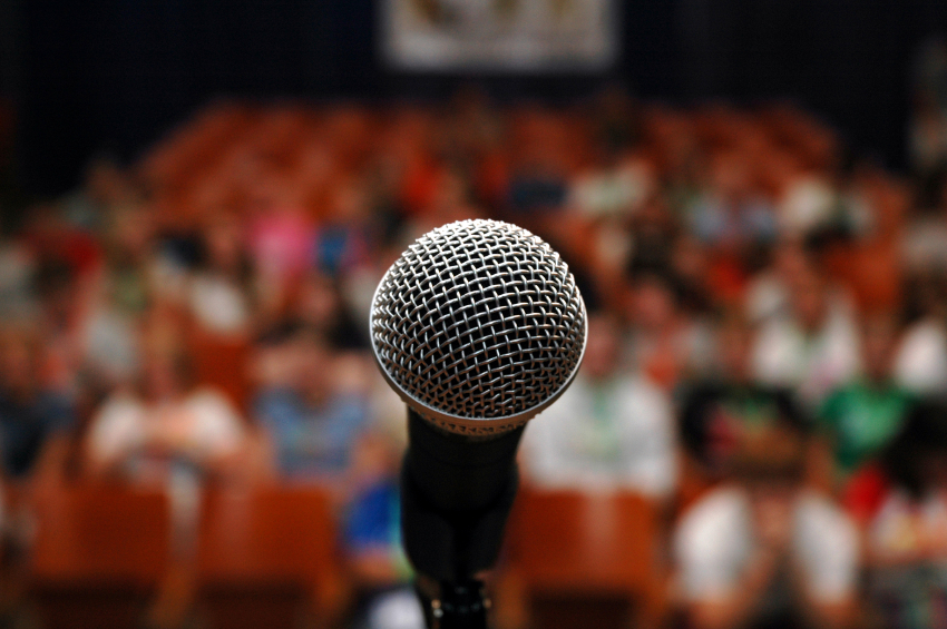 Open microphone in front of auditorium